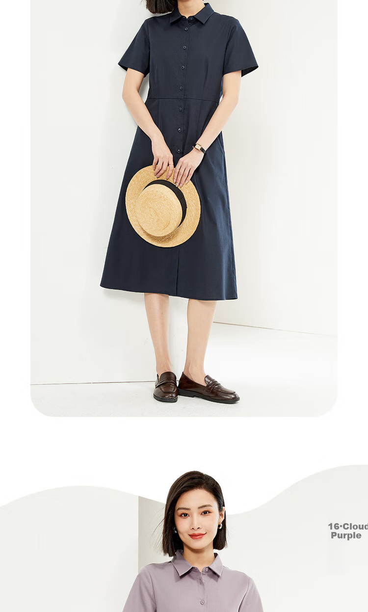 Giordano Women's Shirt Dress, Summer New Style, Lyocell Fabric, Commuter Waist-Cinching Lapel Short-Sleeve Dress, Women's Style 05465314 14