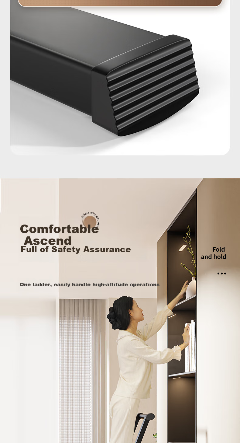 Cenggao Folding Ladder for Home Use, A-Frame with Handrails, Thickened Carbon Steel, Widened Steps, Yadian Black, Five Steps, Export Quality 11