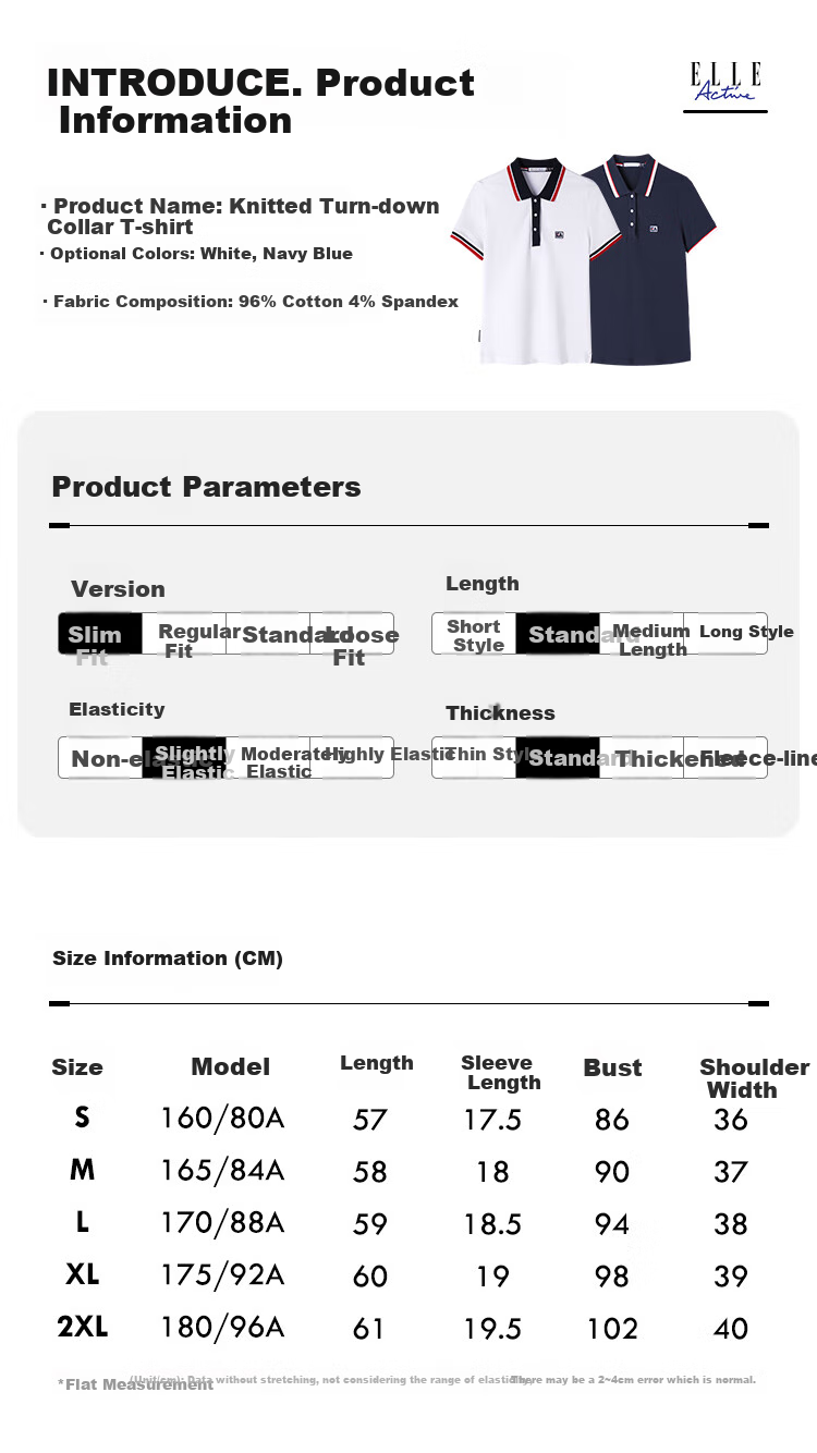 ELLE ACTIVE Casual Sports Short Sleeve Polo Shirt Women Commuter Versatile Color Block Slim Fit Collared Top White 2XL 4