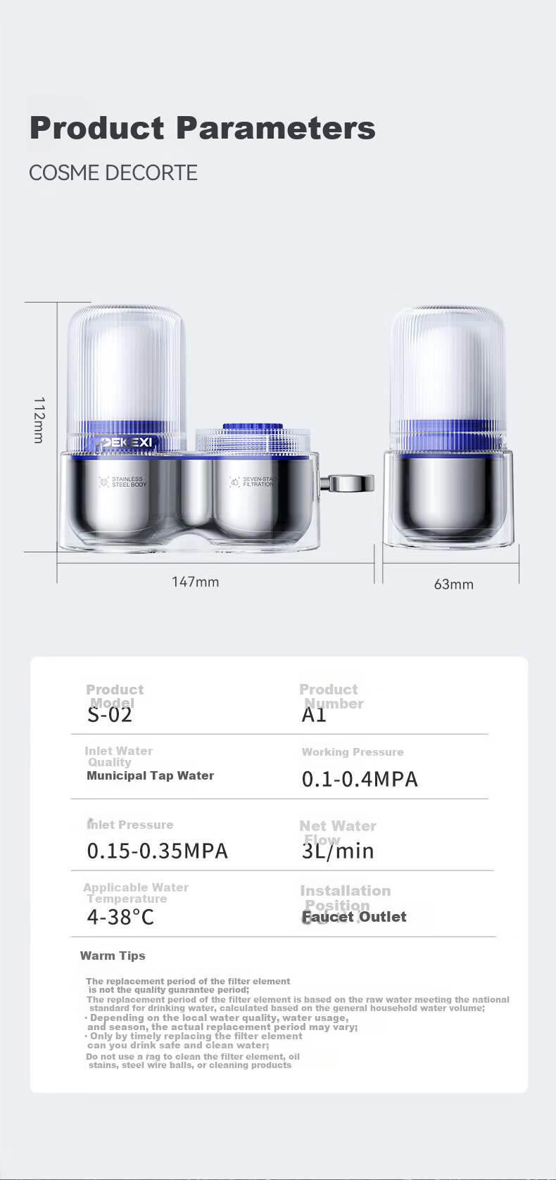 Dexi German Water Purifier Faucet Tap Water Filter Household Direct Drinking Pre-Filter Kitchen Dedicated Water Purifier One Machine Six Cartridges | White [German Water Purification Expert] 13