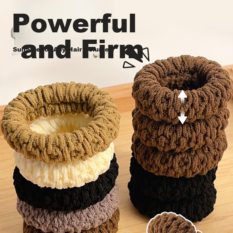 Yushangjiaren Thick Elastic Hair Ties, Wide And Durable Plush Simple Hair Bands, High Ponytail Rubber Bands, Versatile Mixed Pack