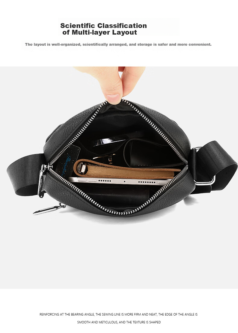 MEXICAN Men's Single-Shoulder Crossbody Handbag, Top-Grain Leather, Commuter Bag, Business Fashion, Travel-Friendly, Lightweight, Large Capacity, Birthday Gift 5