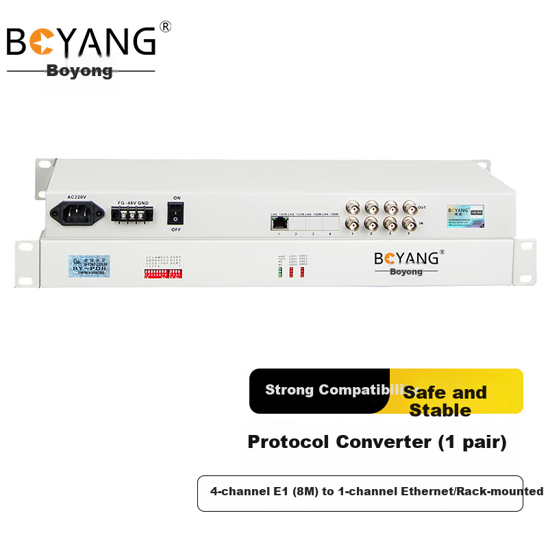 Конвертер протоколов BOYANG BY-E4F1, 4-канальный E1 (8M) в 1-канальный Ethernet, для монтажа в стойку