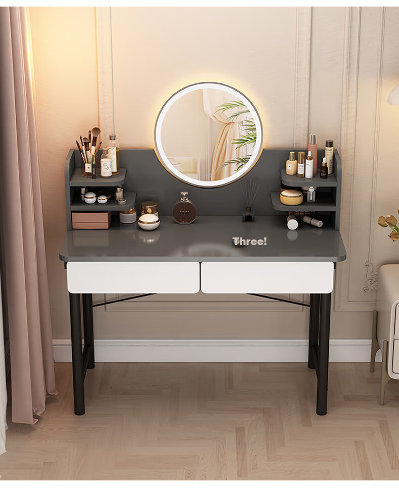 OLENOUFENG Dressing Table, Modern Minimalist Bedroom Vanity, Compact Luxury High-End Makeup Desk with LED Light And Dressing Mirror 14