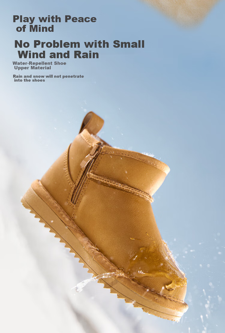 BALABALA Children's Snow Boots, Boys And Girls Short Boots, Winter Boots, Thickened Fleece-Lined Cotton Boots, Non-Slip Low-Top Warm Boots 4