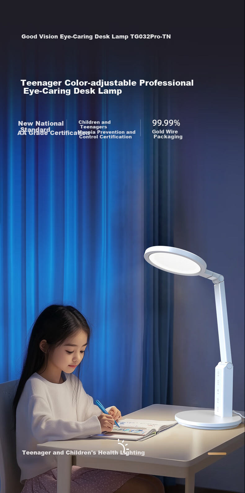 Haoshili Student Desk Lamp, National AA-Grade, Children's Eye Protection Reading Lamp for Study And Bedroom, LED Reading And Writing Light, TG032 Upgraded Versio 1