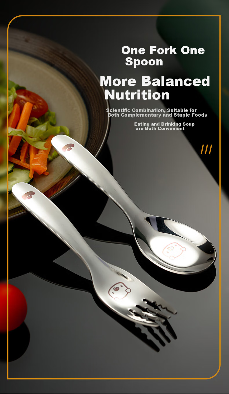 Guangyi 316L Stainless Steel Spoon Children's Fork Spoon Cartoon Spoon Baby Feeding Spoon Training Spoon Baby Tableware GY1279 4