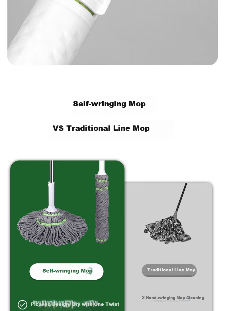 Aoyida Self-Wringing Mop with Water Reservoir, Rotating Cloth Strip, Household All-In Mop, Lazy Person's Floor Mop, Traditional Large Mop Cloth 3