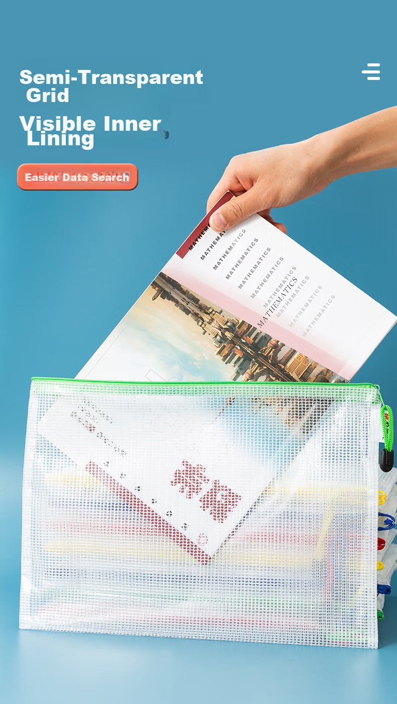 M&G [Super Popular] Stationery, 10-Pack A4 Grid Zipper Pouches, Soft Student Subject Classification File Folders, Exam Paper Storage, Office And Study Supplies, ADM945M7 6