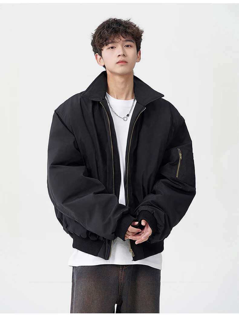 MMOPTOP Men's American Style Flight Jacket Autumn Winter Fashion Loose Casual Coat MJK10 Navy Blue 3XL 9