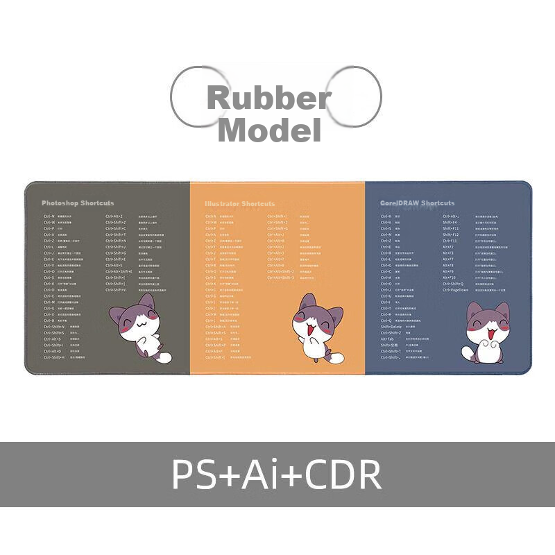BUBM Quick Key Rubber Mouse Pad Desk Mat, Thickened Large Size Student Office Computer Desk Pad, Complete Quick Key Collection, Xiaomao Three-Color Design Quick Key, 90*40*0.3cm