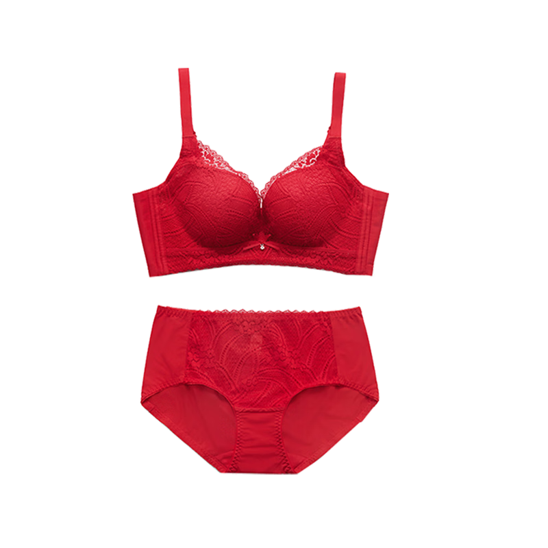 Urban Beauty Women's New Year Red Bra Set No Steel Ring Push-Up Sexy Lace Set 3BHG06