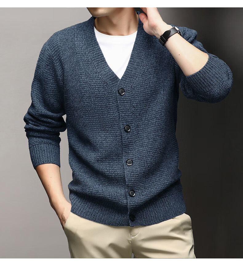 Hengyuanxiang Men's Wool Cardigan Thickened 100% Pure Wool Winter New V-Neck Warm Sweater Men's Versatile Knit Jacket 13