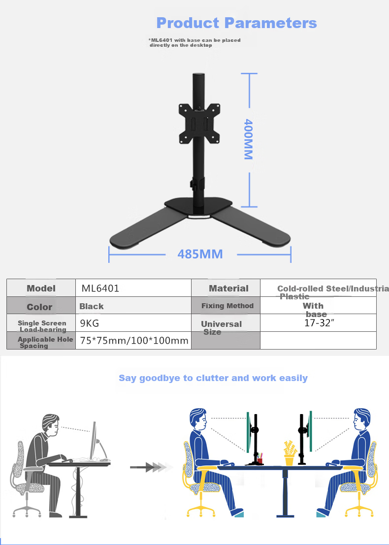Zhiercheng 19-34 Inch Monitor Stand Wall Mount Computer Bracket, Weight Capacity 13KG, 360-Degree Head Rotation, Universal Extendable Rotating Stand for Computer Screens 2