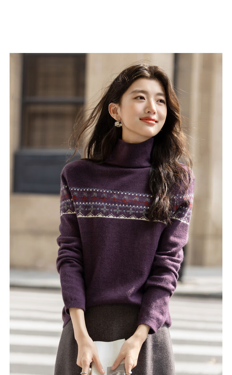 Demana [Qianrou] Winter Retro Fair Isle Jacquard Turtleneck Sweater Comfortable Lazy Knit Top for Women 2