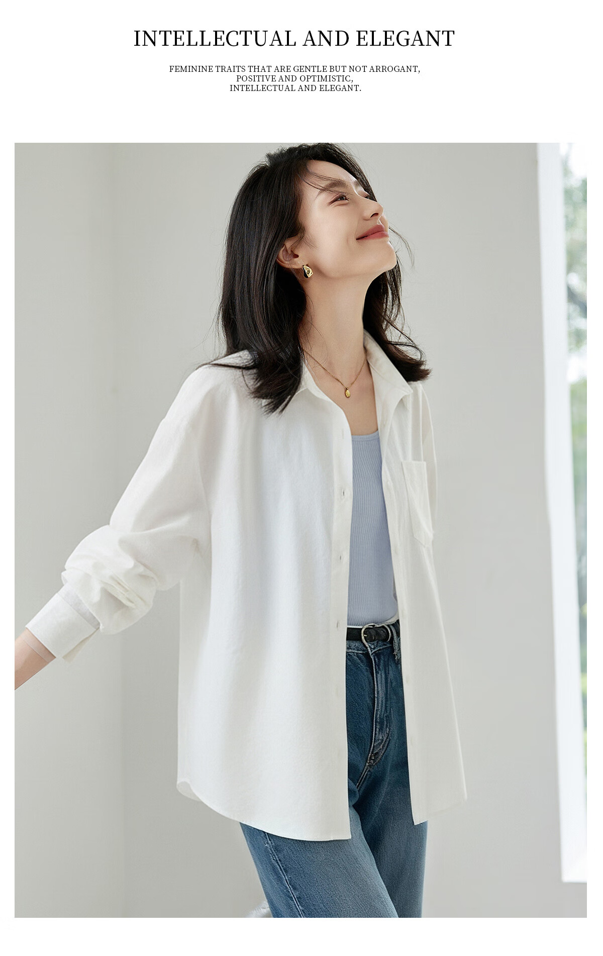 Chushen Women's Spring and Autumn Long Sleeve Shirt Embroidered Pocket Design Loose Simple Commuter Blouse S143C2031 20