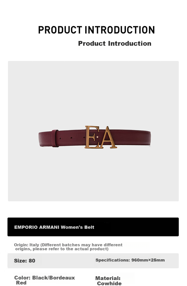 ARMANI EMPORIO ARMANI [Gift] Leather Belt EA, Women's Color-Block Belt Gift Box Present 1
