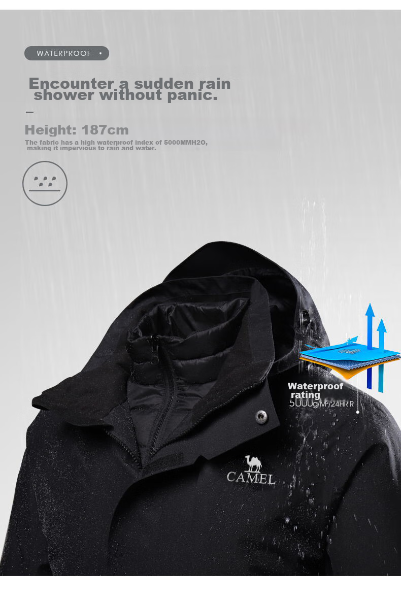 CAMEL Outdoor 3-in-1 Down Jacket for Men and Women, Detachable Ski Jacket, Outdoor Travel Outerwear A9W21a8127 8
