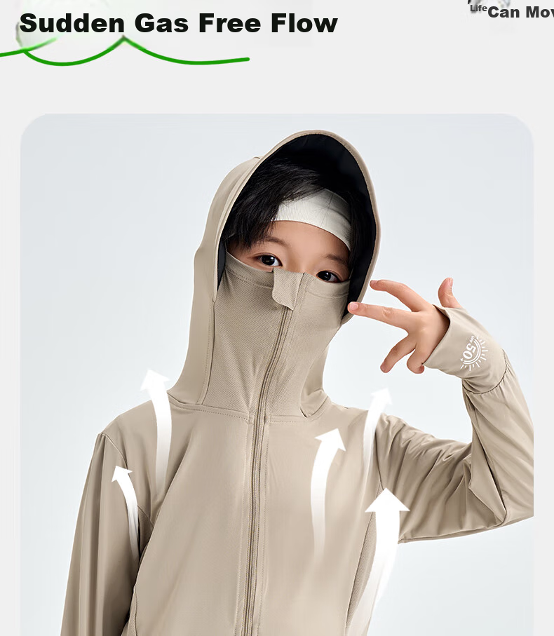 Luomeng Children's Summer New UV Protection Sunscreen Clothing, Kids' Air Conditioning Shirt, Light Gray Sun Protection Garment, Size 150 6