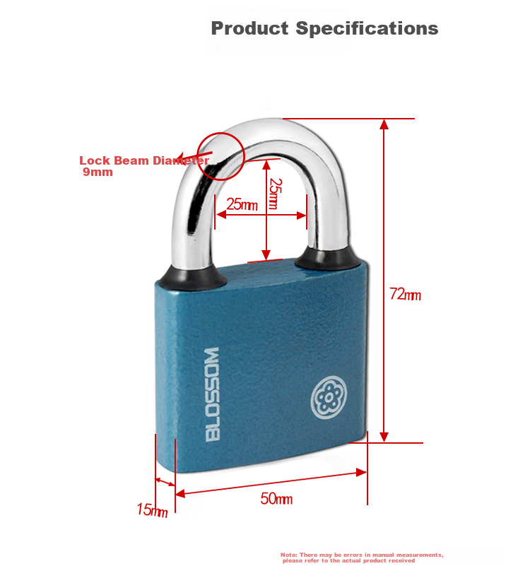 BLOSSOM Master Key Padlock Door Lock BC2950-1 Blue 50MM One Key Opens Multiple Locks 4