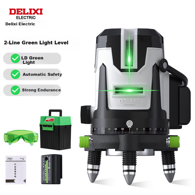 DELIXI ELECTRIC Laser Level, High-Precision Household Use, Can Draw Diagonal Lines, Indoor And Outdoor Universal, Green Light, LD Green Light, 2E, 2 Wires