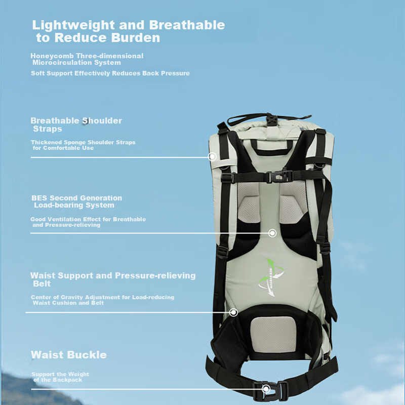 TOREAD Hiking Backpack, Outdoor Trekking Professional Rucksack, Waterproof Breathable Shoulder Bag, 40L Large Capacity Travel Bag, Rock Grass Gree