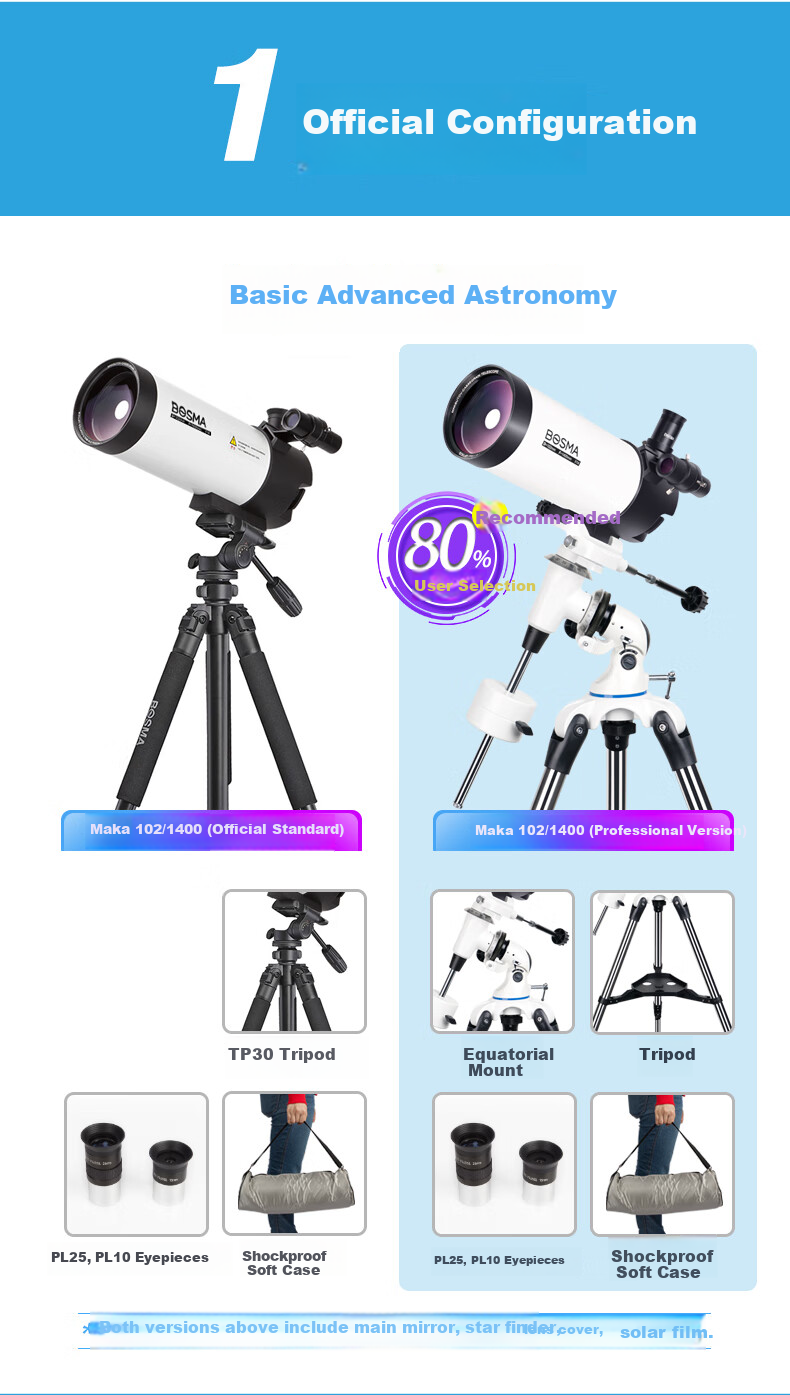 BOSMA Astronomical Telescope Mak-Tai 102/1400 (EM50), Professional Stargazing, High-Definition, High-Magnification, Deep-Space Photography 5