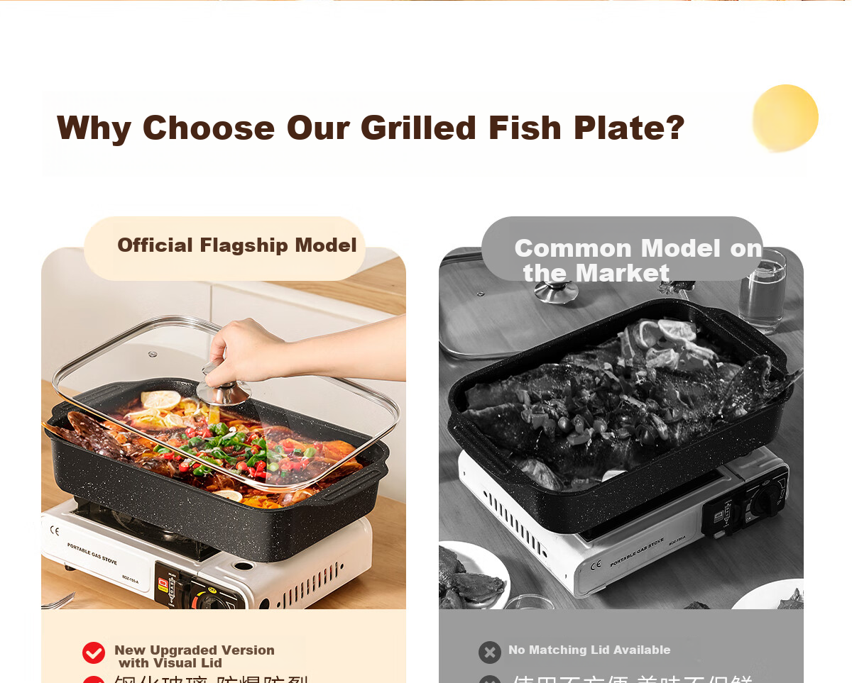 PAKCHOICE Rectangular Fish Grilling Pan with Lid, Specialized Grill Pan for Induction And Gas Stoves, Carbon Steel Non-Stick Baking Tray for Home Use 6
