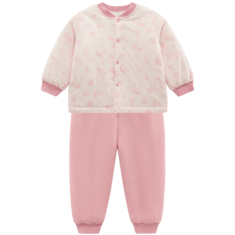 Labi Children's Homewear Set Quilted 80g Boys and Girls Warm Autumn Winter Home Set Light Rose Red 100