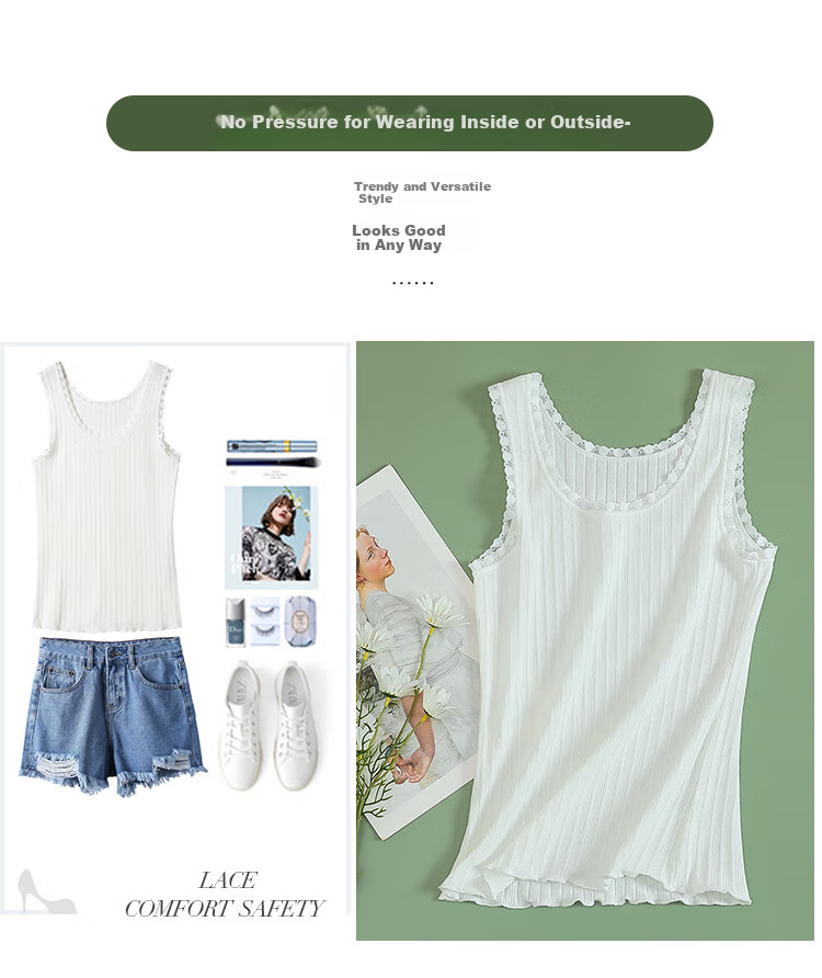 Hodo Japanese-Style Camisole, Women's Sexy Lace Undershirt, Breathable And Slimming, Elegant White, Size 170/95 3