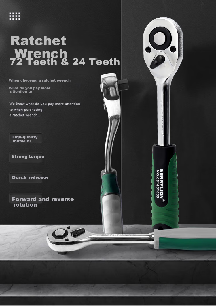 BERRYLION Quick Ratchet Wrench, High Torque, Bidirectional Automatic Socket, Auto Repair Tool, 1/2 Pack Plastic Handle Ratchet Wrench/large Fly 1