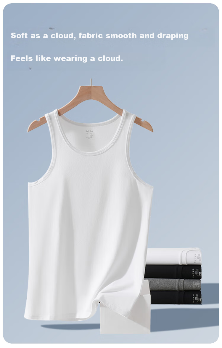 MiiOW Modal Men's Vest Summer Ice Silk Seamless Sports Tank Top Sleeveless Black 3XL 14