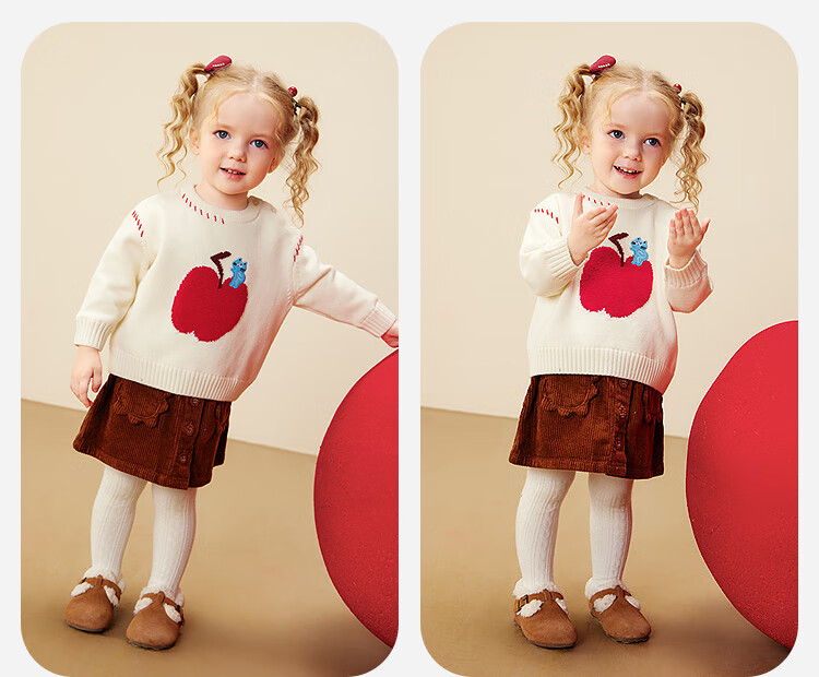 Minibala Kids Baby Sweater 2025 Winter Pure Cotton Lining Cute Animal Pattern Red Christmas Sweater 6