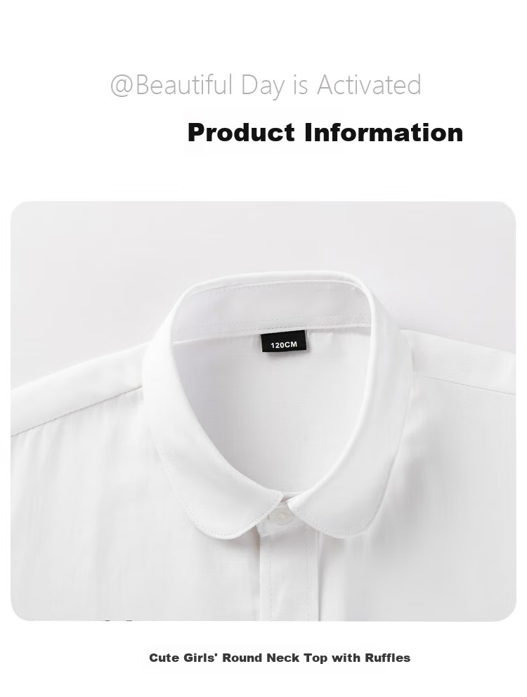 Yinuofang Girls' White Long-Sleeve Round Neck Shirt, Spring And Summer New Style, Student's Day Performance School Uniform, Children's Casual T-Shirt, Loose Fit 19