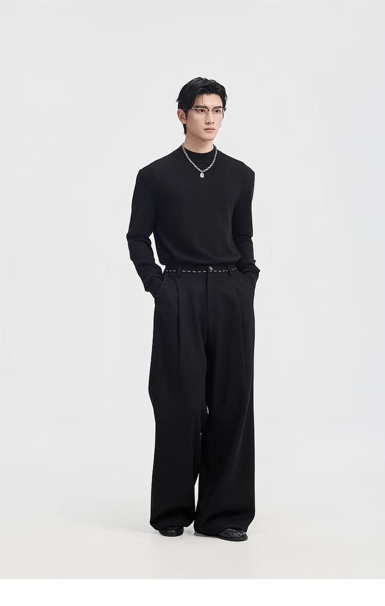 Earl Zuoer [Lycra Tencel Wool] Early Winter 25 Crew Neck Pullover Knit Base Shirt Men's Solid Loose Sweater 16