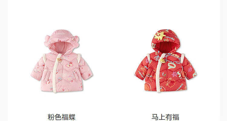 BALABALA Kids Down Jacket Boys Girls 2025 New Spring Festival Red Chinese Style Thickened Baby Coat 5