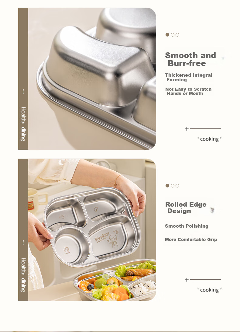 Guangyi 316 Stainless Steel Children's Divided Plate, Baby Home Use Four-Compartment Plate for Girls, Kindergarten Tableware GY1376 16