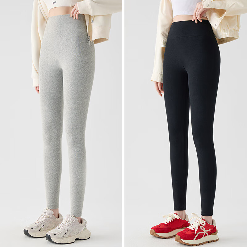 Caiyue Women's High-Waist Slimming Cotton Leggings, Vertical Striped Cotton Outerwear Pants, Tummy Control, Ankle-Length, Warm Skinny Pants