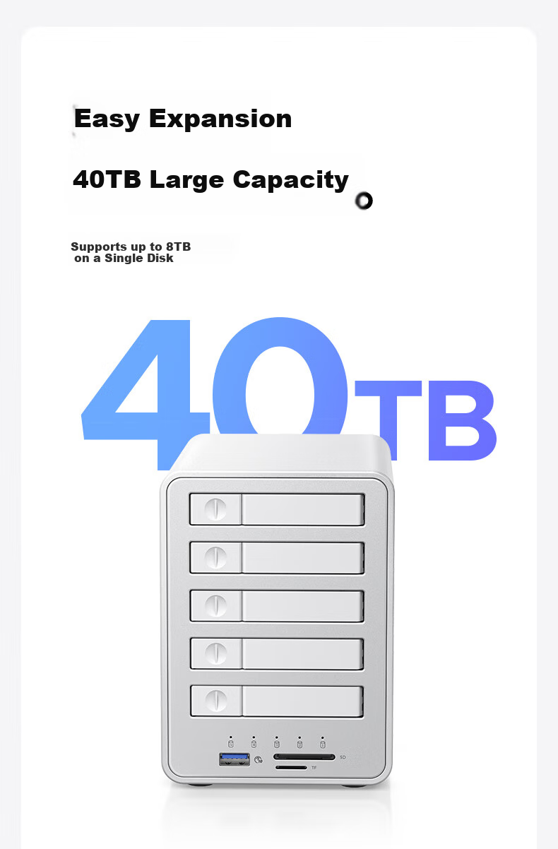 ORICO Full-Flash Magnetic Disk Array Hard Drive Enclosure, Five-Bay 2.5-Inch HDD/SSD Mechanical Hard Drive Solid State Drive Cage, 10Gbps External Enclosure for RAID, Model: RAID-8858RC3 6