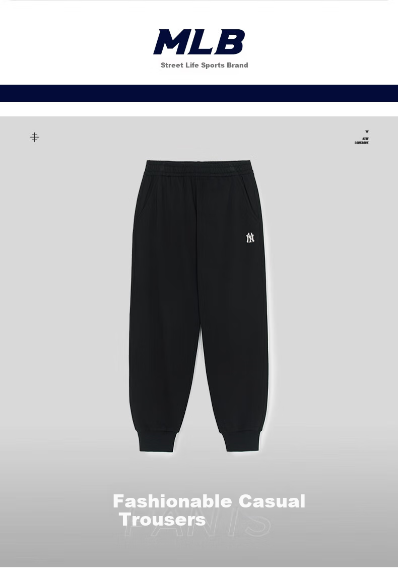 MLB Sports Pants for Men And Women with Small LOGO, Elastic Ankle Long Trousers, Wang Sulong Style, Women's Day 3APTB0154-50BKS 1
