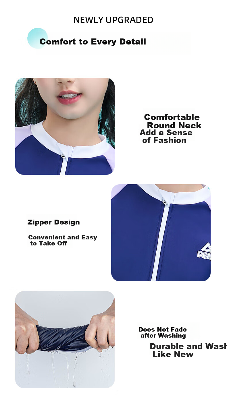 PEAK Children's Swimsuit, Girls' Color-Block Long-Sleeve Two-Piece Swimwear, Conservative Casual Style, Purple, Size 150 9