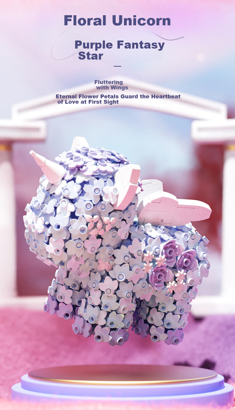 Yueguangshe Floral Unicorn Building Block Toy, Girly Home Decoration, Birthday Gift for Girlfriends And Best Friends 5