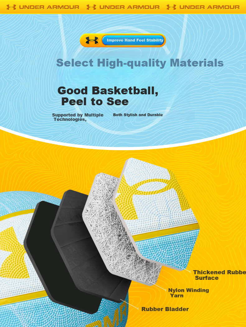Under Armour Basketball Size 7 for Middle School Students, Youth Competitions, Adults, Indoor And Outdoor Use, Elementary School Students, Non-Slip, Wear-Resistant, Blue Basketball 13