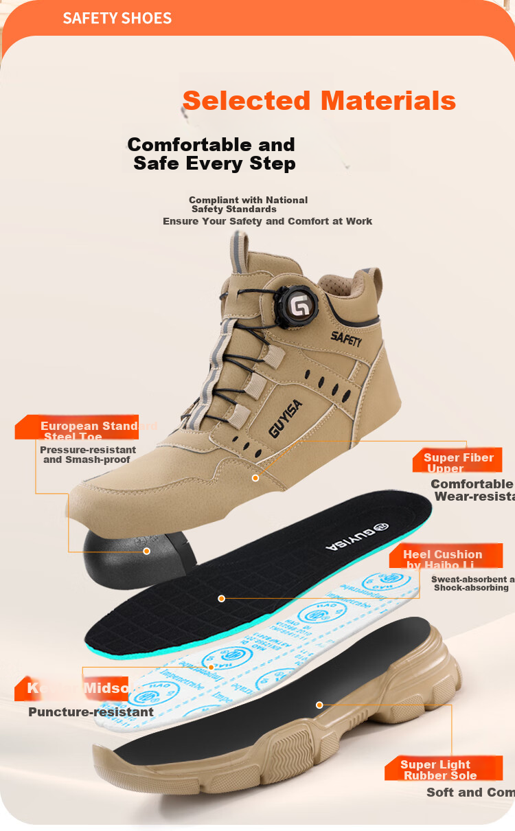 Fumeier Safety Shoes for Men, High-Top Steel Toe Cap, Lightweight, Comfortable, Anti-Smashing, Anti-Puncture, Waterproof Work Boots F055 Size 40 5