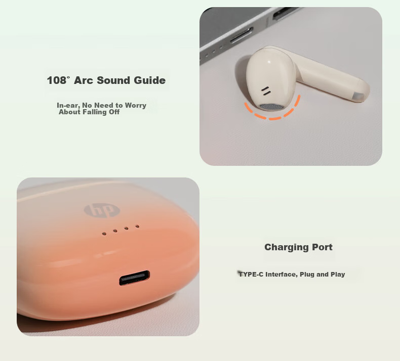 HP H10J True Wireless Bluetooth 5.4 ENC Calling Noise Reduction Semi-In Compact Music Earphones Compatible with Apple Huawei Xiaomi Phones for Gaming Entertainment And Office Use Sunset Orange 26