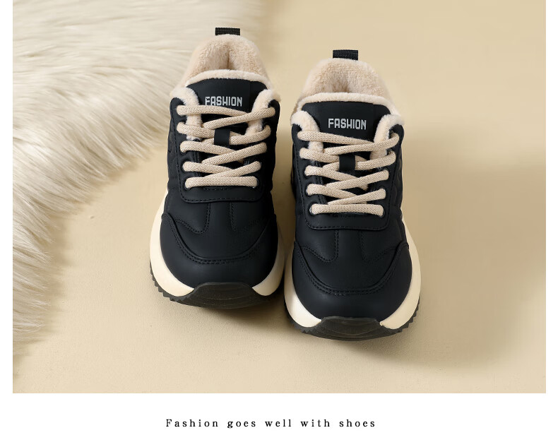 CARTELO Women's Winter Fleece-Lined Dad Sneakers Warm Boots Casual Sports Cotton Shoes 1660 Black Size 37 20