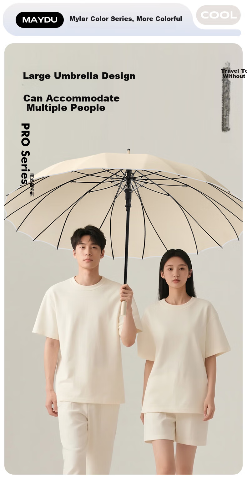 MAYDU Automatic One-Piece Seamless Rain Umbrella with Long Handle, Business Straight Pole Umbrella, 24 Ribs M7006 Deep Sea Blue, Super Strong Wind-Resistant, Safety Reflective Strip 7