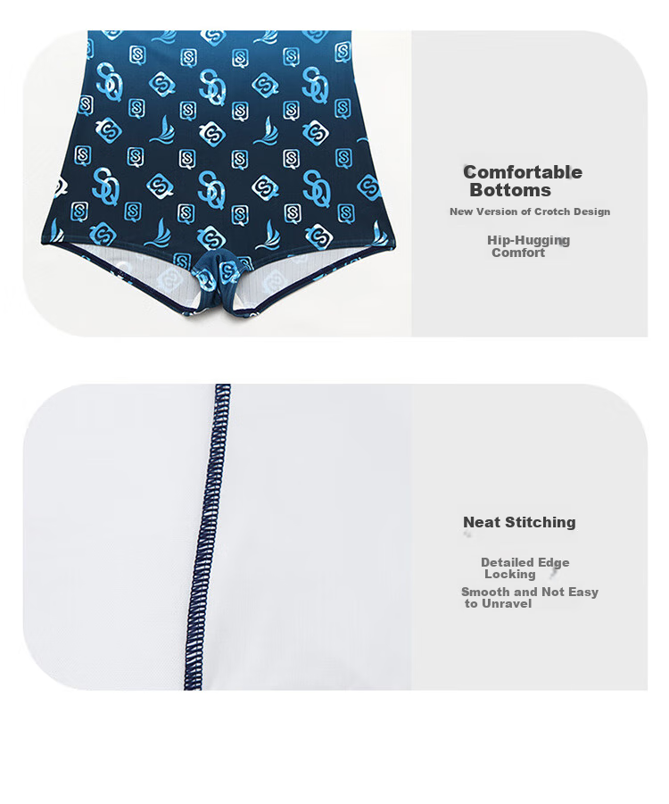 Sanqi Women's Swimsuit, 2025 New Style, Conservative One-Piece, Boyshort, Plus Size, Competitive Professional Training, Hot Spring Swimwear, Blue, Size M 10