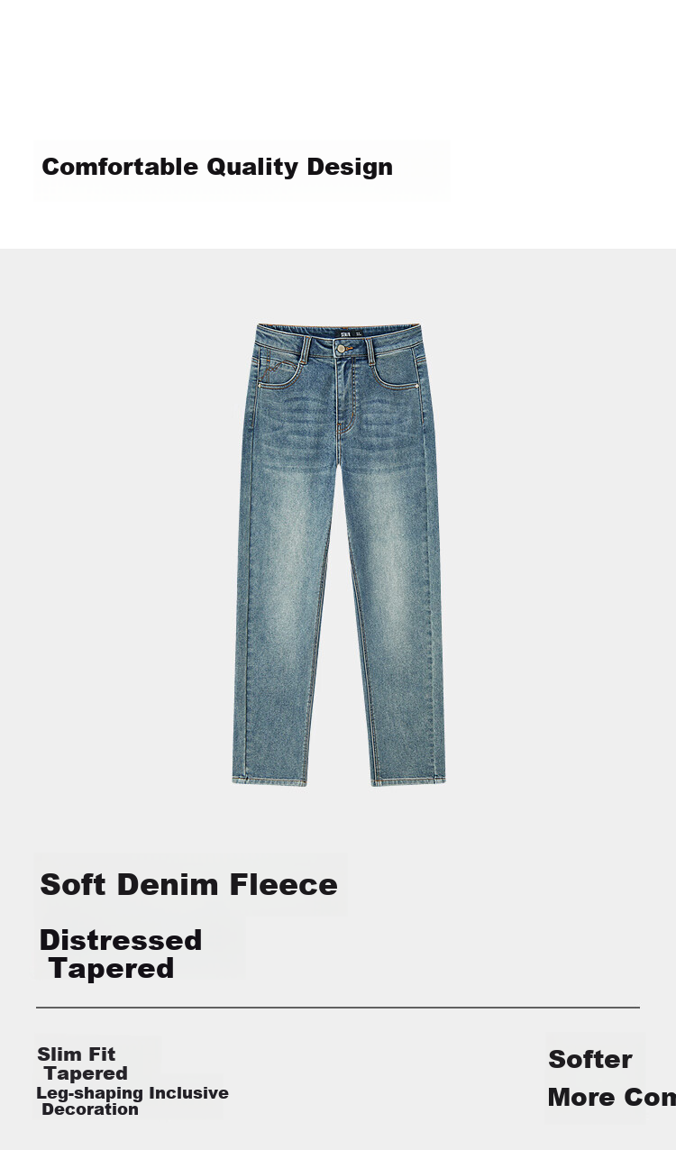 Semir Senrou | Women's Jeans, Winter Fleece-Lined, Distressed Tapered Pants, Comfortable Retro Long Trousers, 103724124004 4
