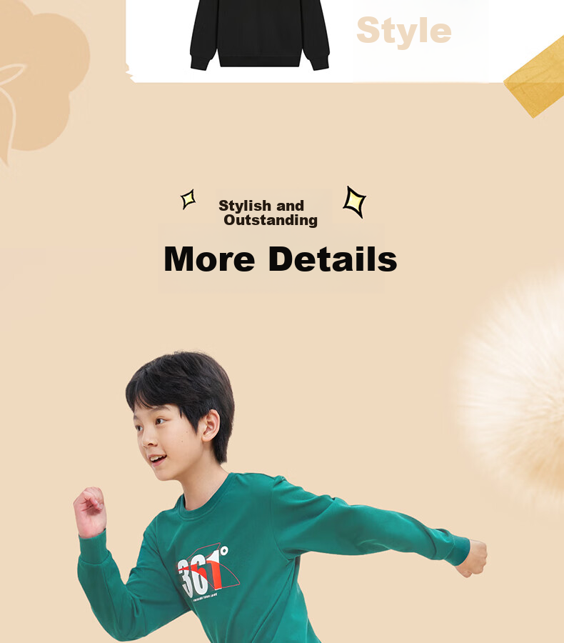 361° Children's Clothing, Kids' Sweatshirt, Fall 2025, Boys And Girls School Versatile Loose-Fitting Sports Round Neck Sweatshirt, Black, Size 160 8